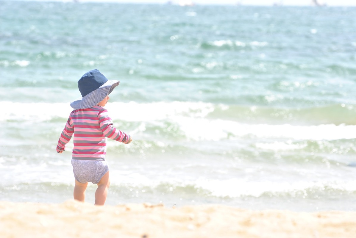 Baby, Hut, Meer, Accessoires, Streifenpulli, Sonne